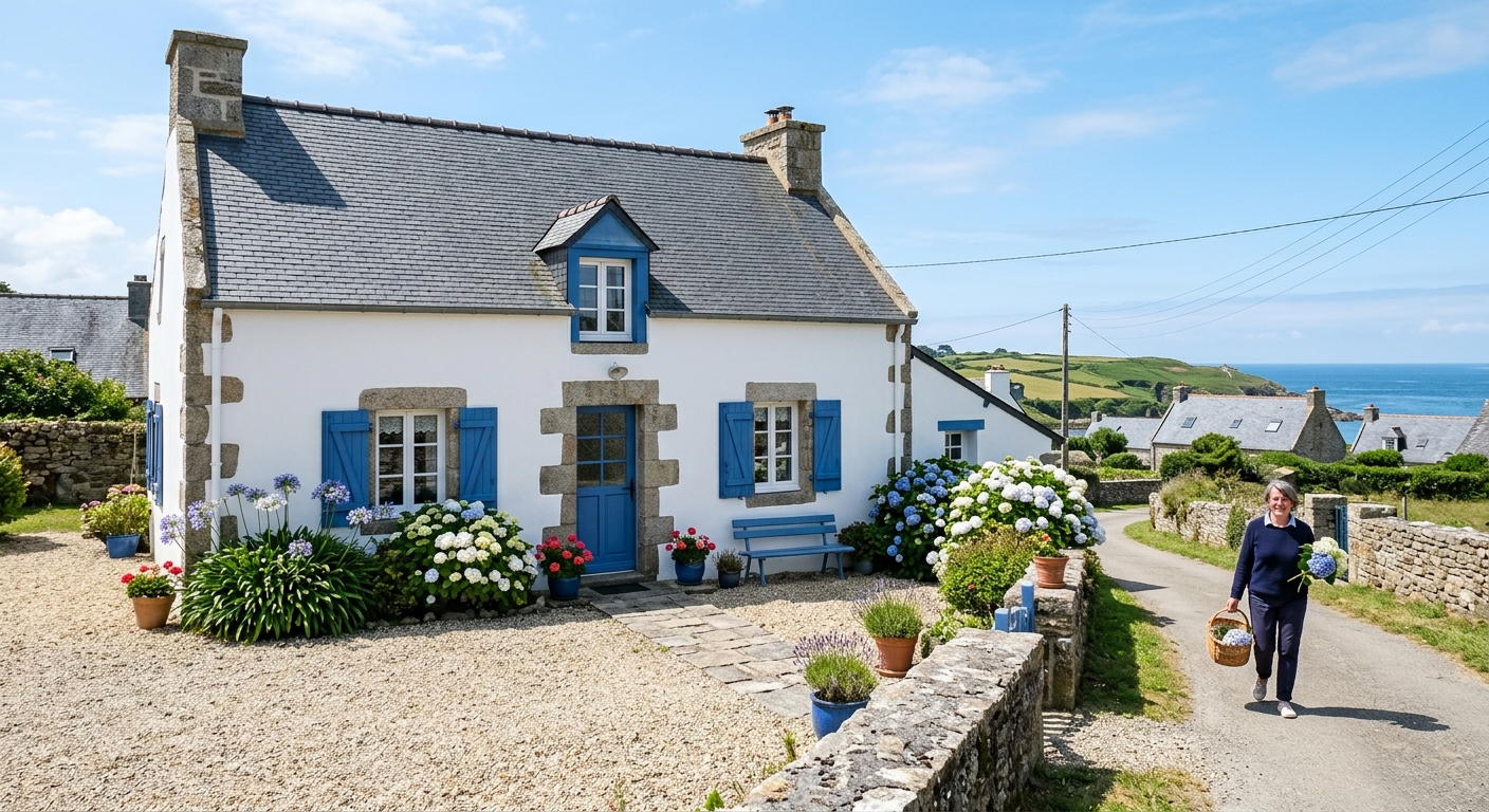 Maison bretonne avec une façade rénovée et peinte